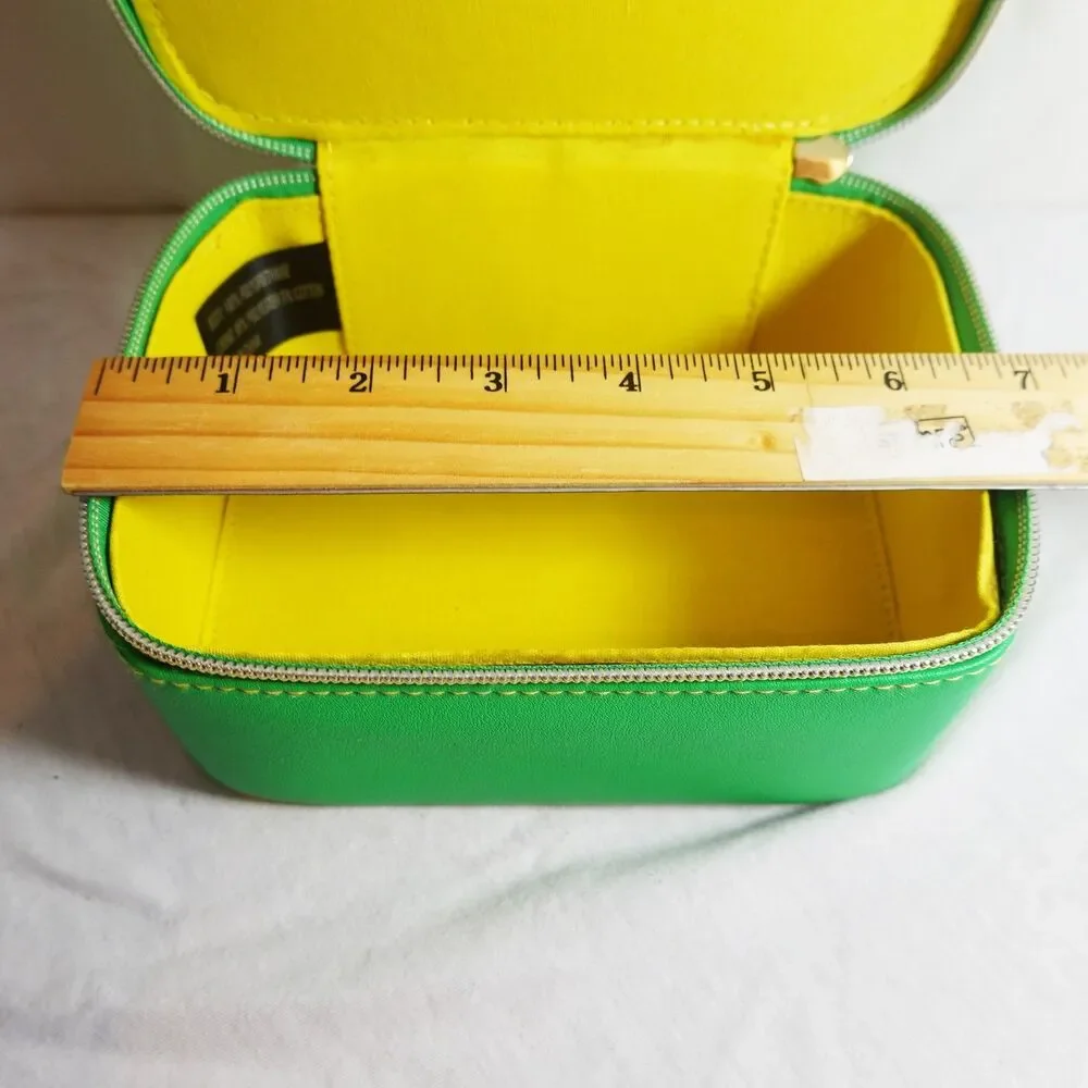 Tata Harper Green Vanity/Travel Case with zipper sq box 5 x6 yellow inside